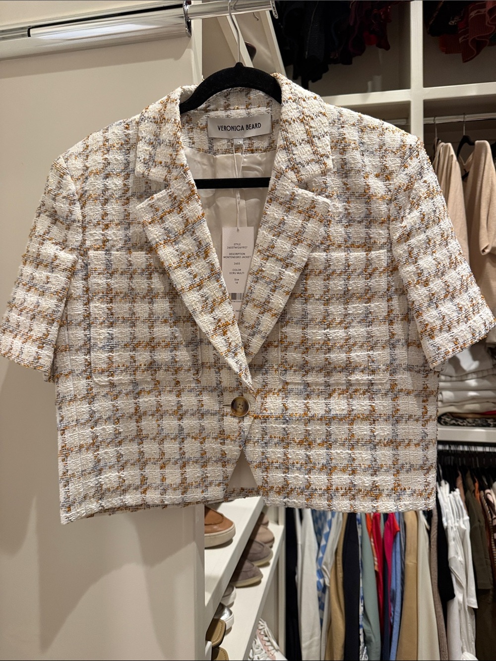 Veronica Beard MONTENEGRO JACKET - in Ivory and Tan Plaid - NWT - size 14